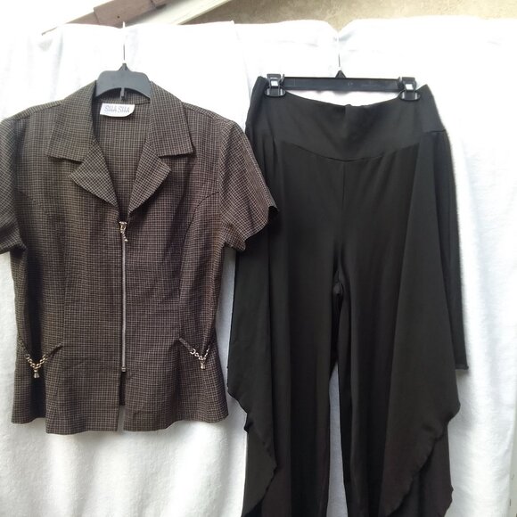 Bundle matching sunglass&ShaSha crop jacket w wide-leg pant skirt set, brand new - Picture 2 of 7